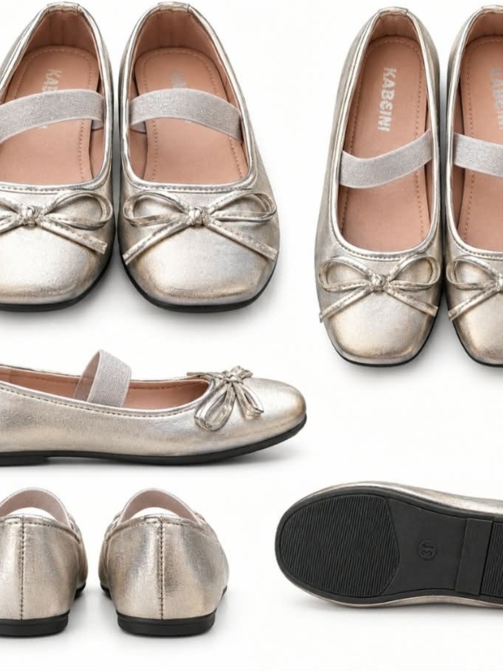 Metallic Silver Mary Jane Flats for Kids